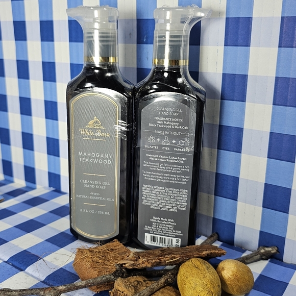 Bath & Body Works White Barn MAHOGANY TEAKWOOD Cleansing Gel Hand Soap 2 Bottles - Picture 8 of 9